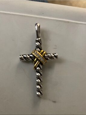 David Yurman Two-Tone Silver and Gold Twisted Cross Pendant